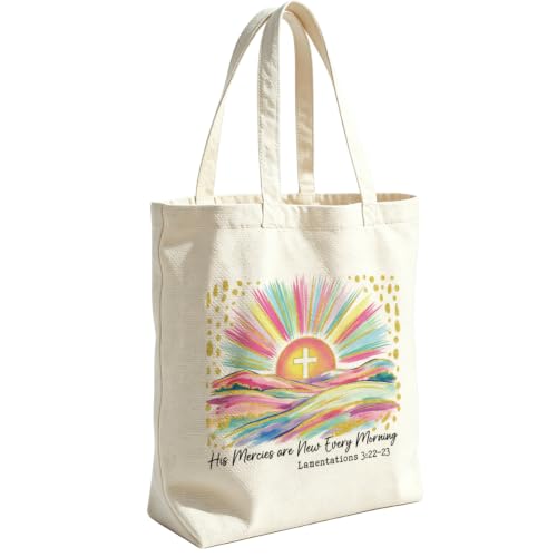 VICBOU Christian Canvas Tote Bag for Women Girls Birthday,Shoulder Bag with Pocket for Grocery Shopping Beach - color: Sunrise