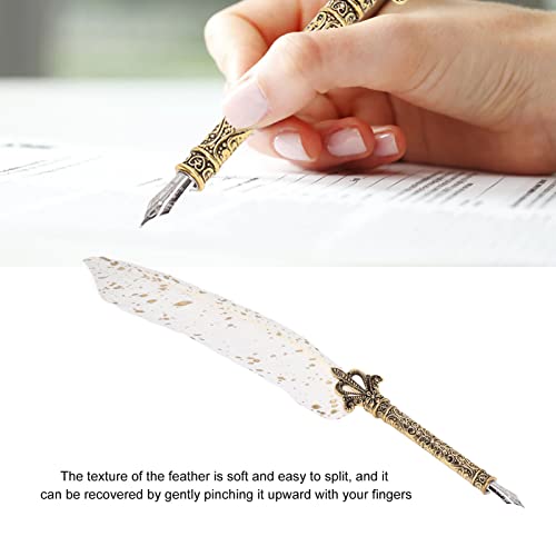 Quill Pen,Feather Pen Set,Retro Calligraphy Quill Pen with 10 Interchangeable Nib and Pen Holder Vintage Dip Ink Pen White Feather Pen for Couples Elders Teachers(White)