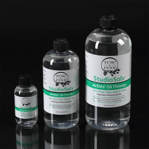Tusc & Pine StudioSolv™ Odorless Mineral Spirits 33.8oz (1L) | Purified Odor-Free Spirit Solvent For Thinning Oils, Artists, Painting Thinner, Professionals, & More!