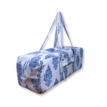 Large Capacity Handblock Printed Yoga Mat bag for Women, Gym Bag, Fits Yoga Blocks, Adjustable strap, Pilates, Gym, Fitness Block & Gear, Light and Durable - color: Neel Butta