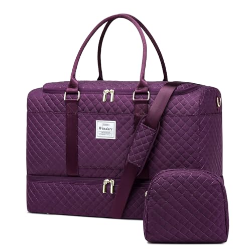WINDARS Travel Duffle Bag, Weekender Bags for Women with Shoe Compartment, Overnight Bag with Toiletry Bag, Carry On Duffel Bags For Airplanes, Yoga Gym Duffel Bag, Dark Purple - color: Dark Purple