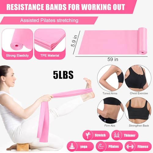Silipull 10 Pcs Pilates Ring Blocks Set for Women Home Yoga Equipment Accessories Pilates Ring Circle and Ball Workouts Gift Include Ball Yoga Circle Resistance Bands Block Straps Gym Bag - color: Pink