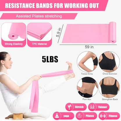 Silipull 10 Pcs Pilates Ring Blocks Set for Women Home Yoga Equipment Accessories Pilates Ring Circle and Ball Workouts Gift Include Ball Yoga Circle Resistance Bands Block Straps Gym Bag - color: Pink