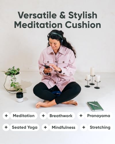 Mindful Modern Velvet Meditation Cushion | Luxe Zafu Yoga Floor Pillow Seat | Posture Support | Buckwheat Hull Filled | Large Round Cushion with Removable Washable Cover + Carry Handle - color: Royal Navy