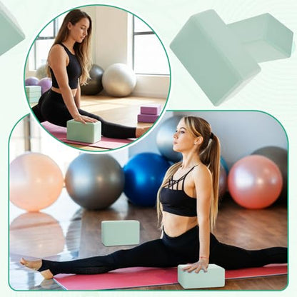 Wettarn 6 Pack Yoga Blocks 9 x 6 x 4 Inch EVA Foam, Lightweight | Non Slip, Yoga Props Accessories for Pilates, Stretching and Meditation - color: Mint Green