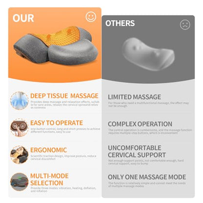 3-in-1 Neck Massager Pillow, Neck Massager for Pain Relief Deep Tissue, Massage Pillow with Heat, Vibration & Airbag Traction, 3D Ergonomic Cervical Hump Corrector Massage for Home Office