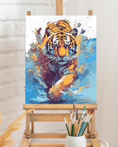 TOCARE Tiger Paint by Numbers Kit for Adults, Adult Paint by Number Tiger Canvas,Adults’ Paint-by-Number Kits Animal 16x20inch - color: TC-OPC-20