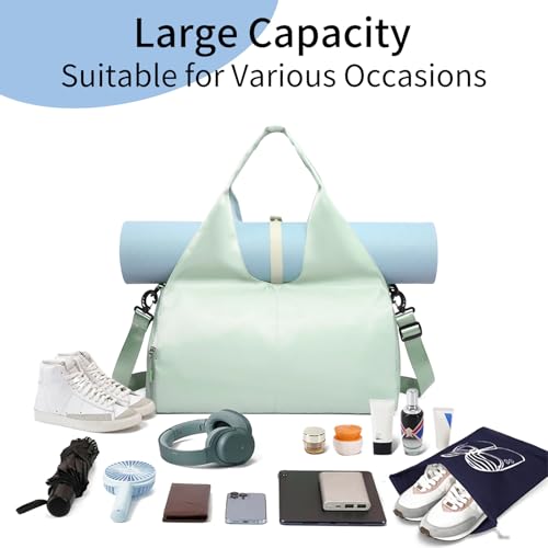 Handbag for Women Yoga Bag Large Capacity Yoga Pad Buckle with Shoe Compartment Water Bottle Sports Gym Bag Travel - color: C01-1 Green