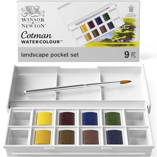 Winsor & Newton Cotman Watercolor Paint Set, 8 Half Pan, Landscape Set | Introductory Watercolor made with Fine Art Pigments, Perfect for Beginners, Lightfast & Permanent, Good Tinting Strength - style: 8 Half Pan Landscape Colors