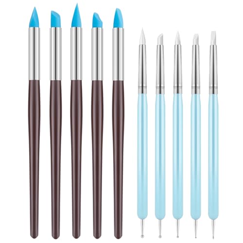 UUSYCUN 10PCS Silicone Clay Sculpting Tool, 2-Way Clay Shaper & Sculpter Brushes Tools for Modeling, Dotting, Polymer Clay, Pottery Crafts, Nail Art, Rock, Blending, Drawing, Air Dry Clay, Ceramics - color: Silicone-10PCS