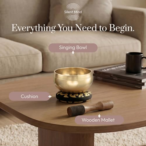 Silent Mind Tibetan Singing Bowl Set – Easy to Play & Beginner Friendly Meditation Bowl with Cushion & Mallet | Stress Relief & Mindfulness | Gift-Ready - color: Plain Textured, size: Without Case
