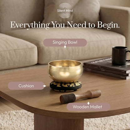 Silent Mind Tibetan Singing Bowl Set – Easy to Play & Beginner Friendly Meditation Bowl with Cushion & Mallet | Stress Relief & Mindfulness | Gift-Ready - color: Plain Textured, size: Without Case