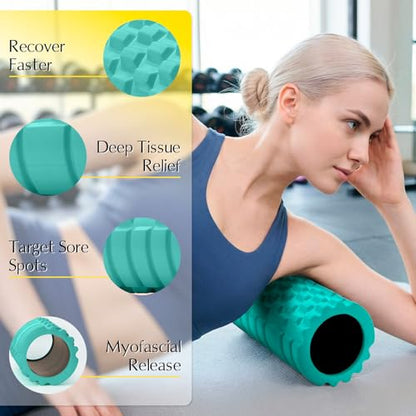 Foam Roller for Deep Tissue Massager High Density Massage Roller | Roller for Muscle Recovery, Relieves Tight, Sore Muscles & Kinks, Improves Mobility & Circulation - Targets Key Body Parts - color: Aqua