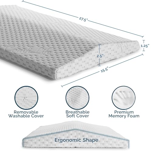 ComfiLife Lumbar Support Pillow for Sleeping Memory Foam Pillow for Back Pain Relief - Side, Back and Stomach Sleepers- Triangle Wedge Pillow - Bed Rest Pillow - Medium-Soft (White, Standard)