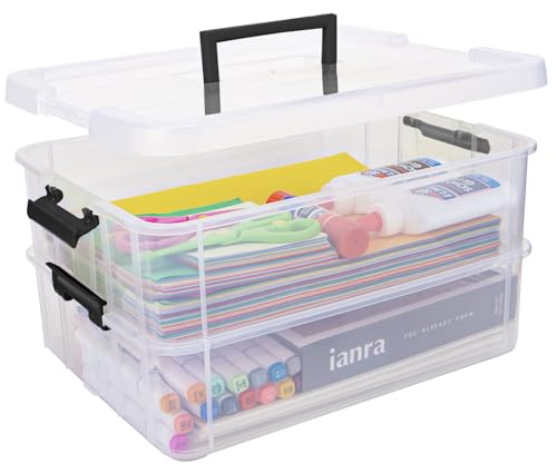 TERGOO 2 Layer Plastic Storage Containers with Lids, Multipurpose Clear Stack & Carry Box, Portable Craft Organizers and Storage Bin for Organizing Art & Craft, Sewing, Makeup, Nail Supplies (Black) - color: Black