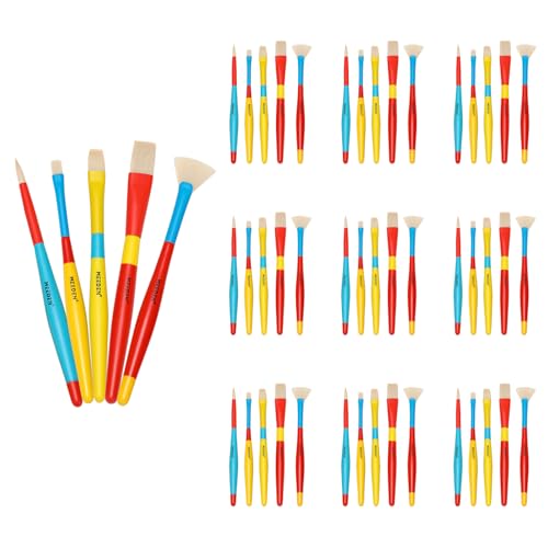 MEEDEN Paint Brushes Set for Kids: Brush for Toddlers 10 Packs/50 Pcs | Round Flat & Fan Kids Paint Brush Set for Preschool - Paintbrushes for Acrylic & Washable - Paint Art Supplies for Painters - size: 50 pcs