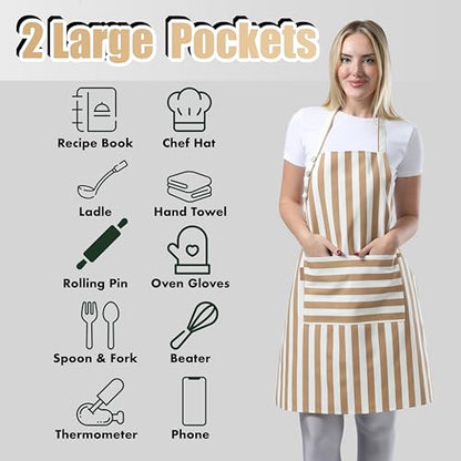 TOSHEX Kitchen Apron Cotton Waterdrop Resistant Adjustable Button Women Men | Premium Cotton Cooking Apron with Pocket. Striped, Gift, Brown - color: Brown