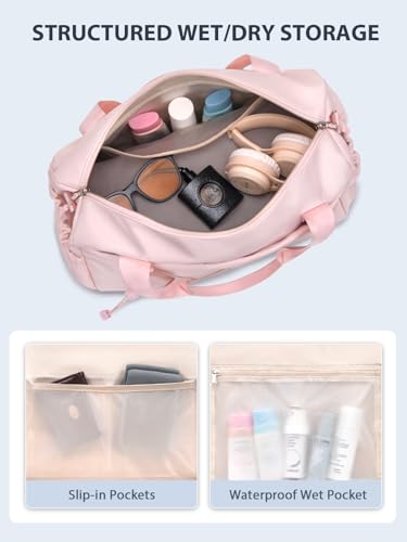 RHDZO Small Gym Bag for Women with Yoga Mat Holder and Wet Pocket, Pink - color: Pink