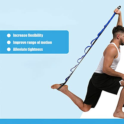 Stretch Strap Yoga Stretching Band MultiLoop Fitness Equipment for Yoga Pilates Muscle Stretching Physical Workouts Durable Tight Weaving Technology Unbreakable Design for Men - color: Daisy Rope Blue (Simplified Version)