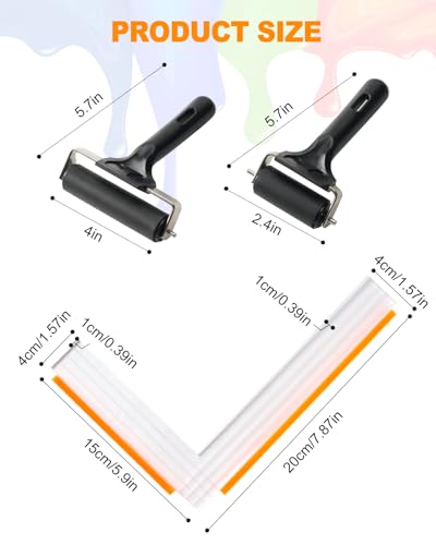 UCEC 3 Pack Paper Positioning Tool 6x8 Inch with Brayer Roller Set | L Square Ruler Gel Plate Printing Tool with 2 Rubber Rollers (2.4in & 4in) for Crafting, Paper Alignment Tool for Printmaking - color: Small:6 x 8 in(with 2.4‘’&4‘’brayer)