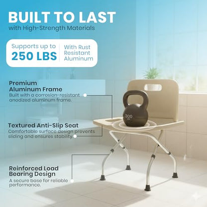 Yellow Ladybug Foldable Shower Chair - Adjustable Height Bath Stool with Non Slip Rubber Feet, Lightweight for Seniors & Mobility Support.