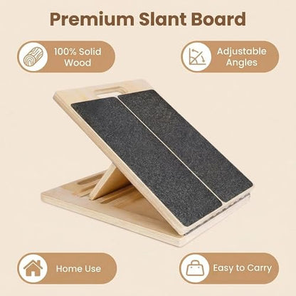 Adjustable Slant Board 16.5"×12" Wooden for Calf Stretching & Squat Wedge – Home-Gym, Flexibility, Recovery & Strength, 5-Angle Foldable, 350 lb Rated