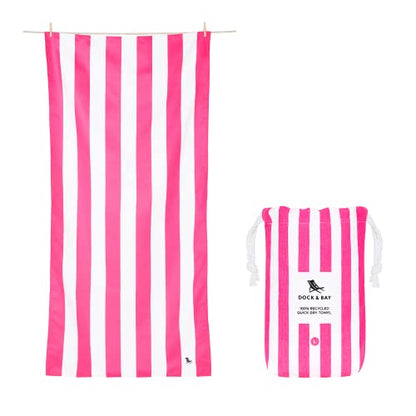 Dock & Bay Quick Dry Beach Towel - Cabana - Phi Phi Pink - Extra Large | Sand-Resistant, Includes Travel Bag, Lightweight & Compact, 100% Recycled DryQ Fabric, Extra Large (200x90cm, 78x35") - color: Cabana - Phi Phi Pink, size: Extra Large (200x90cm, 78x