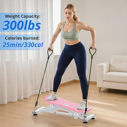 RYGEO Balance Board with Resistance Bands, Versatile Rocking Stepper, Wobble Board Featuring LCD Monitor, 330 lbs High-Capacity Ski Twister Trainer for Full Body Exercise at Home - color: Pink