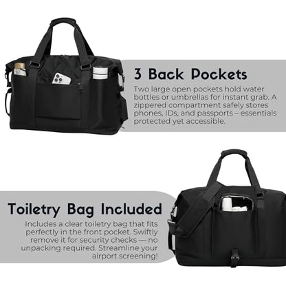 SUNNY BIRD Duffel with Utility Pouch, 40L Weekender Overnight Bag with Shoe Compartment for Travel and Sports (Black) - color: Black