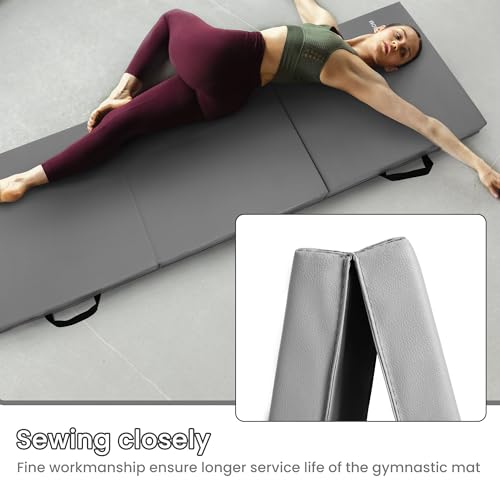 BalanceFrom 6x2 Feet 3-Panel Folding Gymnastics Mat – 1.5-Inch Thick Pad with Vinyl Surface and Carrying Handles for Tumbling, Yoga, Pilates, Home Workouts, and Martial Arts - color: Gray