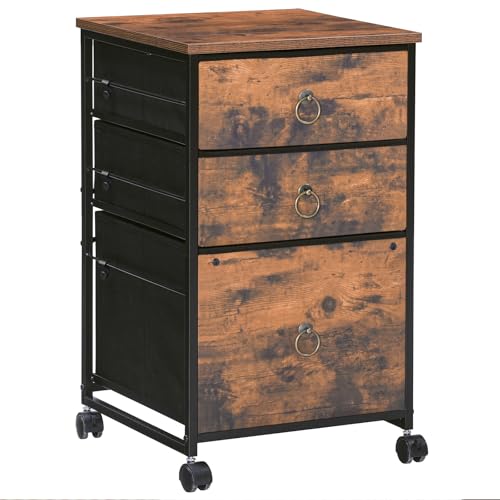 HOOBRO 3-Drawer Mobile File Cabinet, Vertical Filing Cabinet, Under Desk Cart with Drawers for Home Office, Rolling Printer Stand, A4/Letter-Sized, Fabric Drawer, Rustic Brown BF30WJ01 - color: Rustic Brown