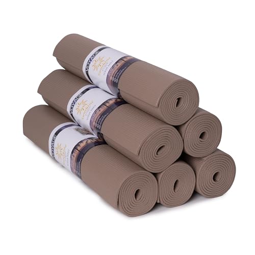 Voyage 5mm Studio Yoga Mats, 6 Pack, 72x24in | Extra Long, Anti-Tear Exercise Mats for Workout, Stretching, Fitness - Non Slip Gym Mats for Home, Schools and Studios - color: Mocha