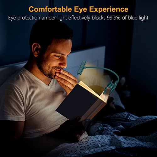 Gritin 19 LED Rechargeable Book Light for Reading in Bed | Eye Caring 3 Color Temps,Stepless Dimming Brightness,Memory Function,90 Hrs Runtime Lightweight Clip on Light-Blackish Green - color: Blackish Green