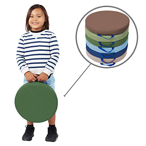 Factory Direct Partners SoftScape 15 inch Round Classroom Floor Cushions with Handles; Flexible Seating for Daycare, Preschool, Playroom; 2 inch Thick Deluxe Foam (6-Piece) - Earthtone, 11232-ET - color: Earthtone, size: Round