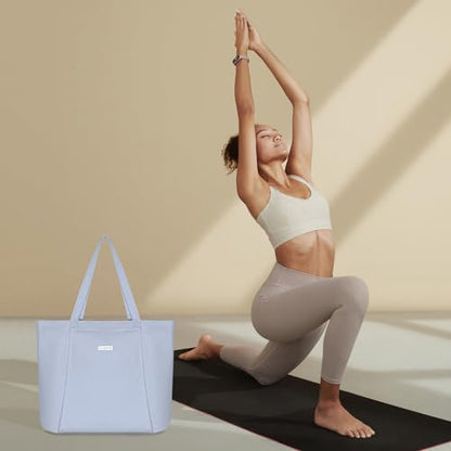 Yoga Mat Bag for Women, Pure Cotton Canvas Yoga Tote with Wet/Dry Pocket, Bottle Holder & Inner Zipper Pocket, Yoga Mat Carrier Bag for Pilates, Gym, Travel, Beach - color: Light blue