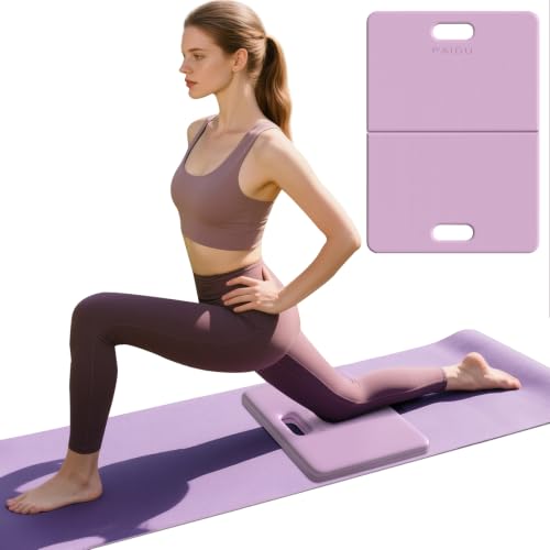PAIDU Yoga Knee Pad 1" Thick, Foldable for Home Gym | knee pad for pain-free knees, elbows, wrists & back, foldable for home gym, pilates, plank and abdominal training - color: Purple + Warm Grey
