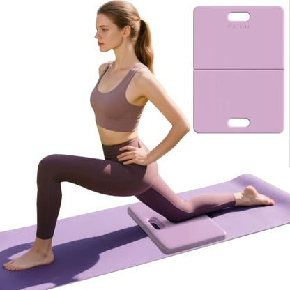 PAIDU Yoga Knee Pad 1" Thick, Foldable for Home Gym | knee pad for pain-free knees, elbows, wrists & back, foldable for home gym, pilates, plank and abdominal training - color: Purple + Warm Grey