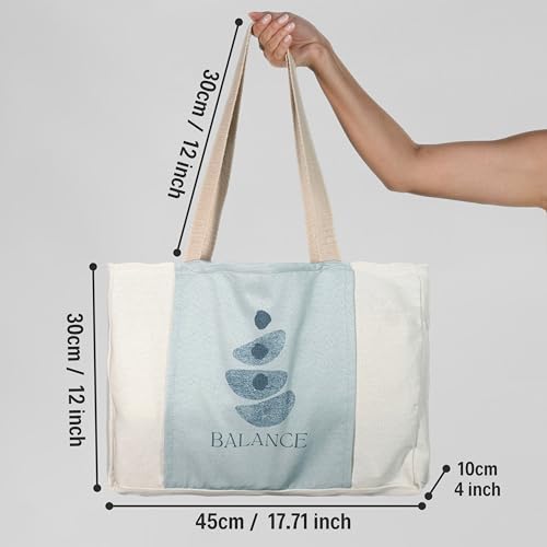 Large Canvas Yoga Tote Bag with Yoga Mats Bags Carrier - color: Beige & Blue