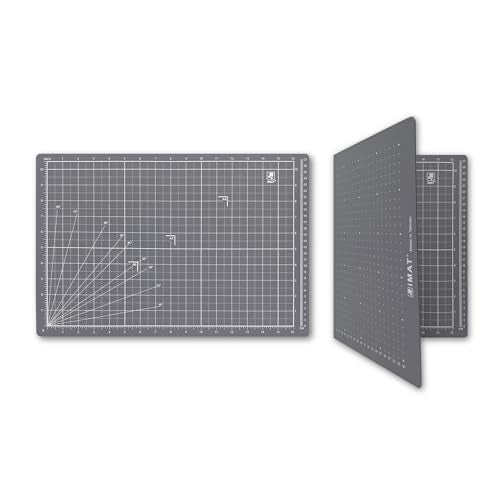 iMAT Flip Cutting Mat Note A3 Foldable Double-Sided Ash Grey | Inch grid front with cm dot back for dual-unit measuring. 12" x 18" size, ideal for cutting, crafts, sewing, and DIY projects - color: Ash Grey