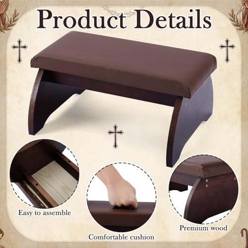 Dunzy Prayer Kneeler Bench, Wooden Kneelers for Praying, Church Prayer Bench Stool for Kneeling at Home, Padded Praying Kneeler Benches for Home and Church, Religious Gifts
