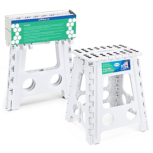 Dyforce Folding Step Stool 16 Inch,400lbs Foldable Step Stool for Adults | Step Stool Foldable White,Non-Slip Plastic Stepping Stool with Carry Handle,Lightweight for Bathroom Kitchen Bedroom Garden - color: White, size: 16inch