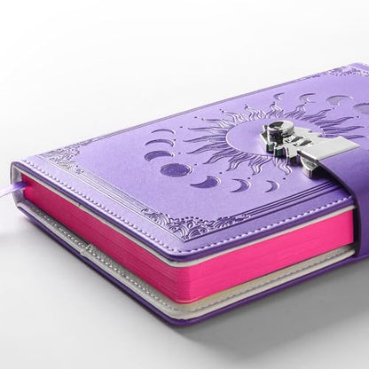 ZXHQ Journal with Lock for Girls Women,A5 224 Pages Lock Diary, Colorful Edge, Refillable, Leather Hardcover 8.5" × 5.9" - Purple - color: Purple
