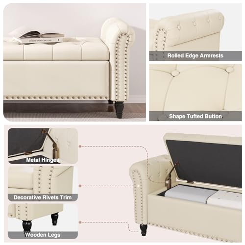 FiveWillowise 65" Bedroom Bench,End of Bed Bench with Storage,Cream Yellow - color: Cream White, size: 65-inch