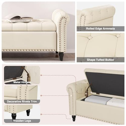 FiveWillowise 65" Bedroom Bench,End of Bed Bench with Storage,Cream Yellow - color: Cream White, size: 65-inch
