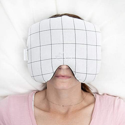 Migraine Relief Eye Pillow Masks with Bonus Washable Cover: Flaxseed Filled for Hot and Cold Pain Relief Therapy (Adult, White and Black, Blue and Ivory Stripe)