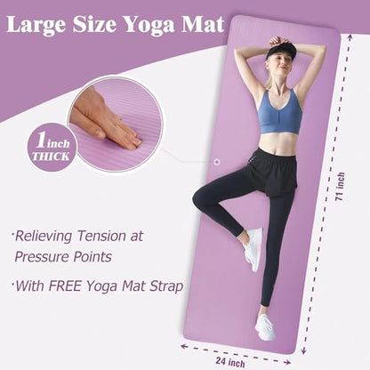 BalanceFrom 1-inch Thick 71x24 Inches Extra Thick Exercise Yoga Mat - color: Taro Purple