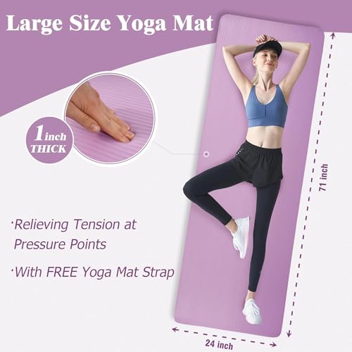 BalanceFrom 1-inch Thick 71x24 Inches Extra Thick Exercise Yoga Mat - color: Taro Purple