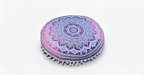 ICC Floor Pillows & Cushion Covers, Decorative Hippie Mandala Pouf Pillow Cover Bohemian Seating Meditation Cushion Cover, Large Boho Ottoman Case Pillowcase for Couch Pink Ombre, 32" Round - size: 32" x 32" (Pack of 1), style: Pink Ombre
