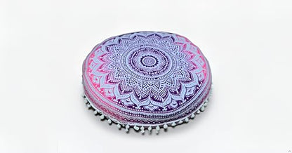 ICC Floor Pillows & Cushion Covers, Decorative Hippie Mandala Pouf Pillow Cover Bohemian Seating Meditation Cushion Cover, Large Boho Ottoman Case Pillowcase for Couch Pink Ombre, 32" Round - size: 32" x 32" (Pack of 1), style: Pink Ombre