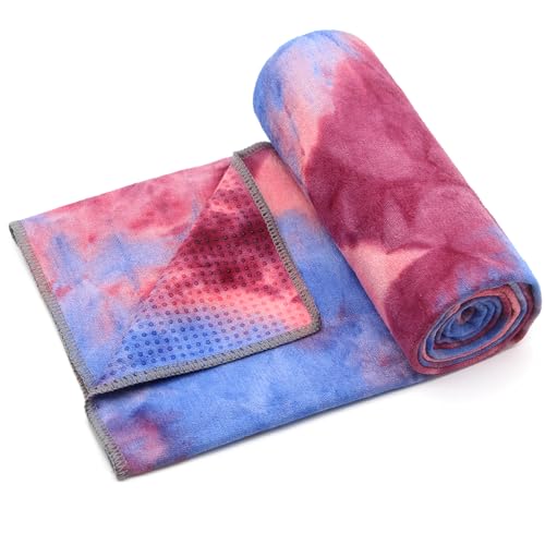Eunzel Yoga Towel,Hot Yoga Mat Towel with Grip Dots Sweat Absorbent Non-Slip for Hot Yoga, Pilates and Workout 24" x72", Red & Blue - color: Red & Blue, size: 72" x 24"
